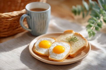 Sunny Side Up Egg with Toast and coffee