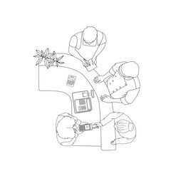 Top View of People Interacting at Cafe Counter with Barista – Vector Illustration