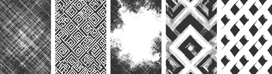 Black and White Abstract Geometric Grunge Pattern Texture Set, Abstract grunge texture. vector transparent background 