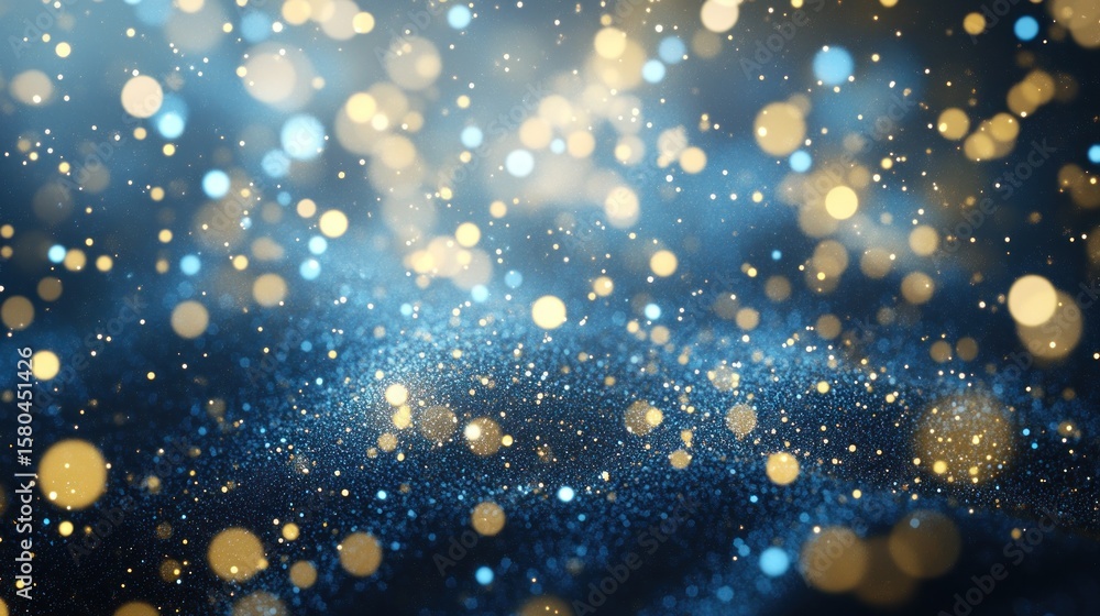 Poster sparkling blue and gold bokeh background image.