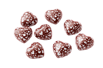 Heart-shaped chocolates with white hearts isolated on white transparent background.