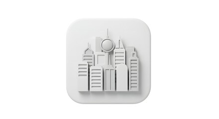 Stylized Three-Dimensional Icon of Urban Cityscape with Skyscrapers on Minimalist Background