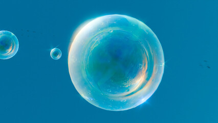 바다 속 투명한 비눗방울과 반사 굴절을 표현한 3D 배경, 3D background that expresses transparent soap bubbles and reflective refraction in the sea