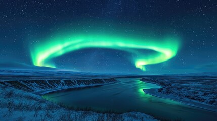 Vivid Northern Lights Over Arctic Landscape at Night
