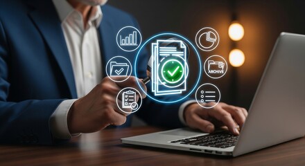 Document Review and Approval with Digital on Laptop