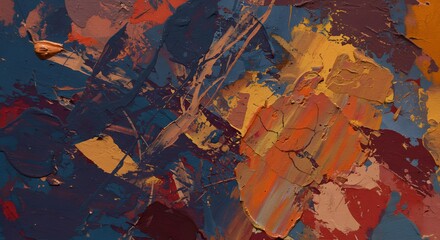 Colorful Abstract Painting with Layers of Shapes and Textures in Warm and Cool Tones