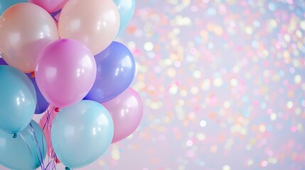 Vertical Stream of Pastel Balloons with Confetti