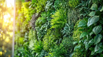 Vertical Green Wall Filled with Lush Plant Diversity