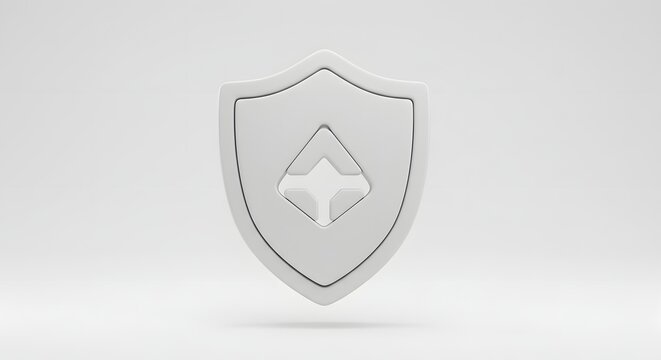 Minimalistic White Shield Shape Icon Representing Security and Protection Concept on White Background