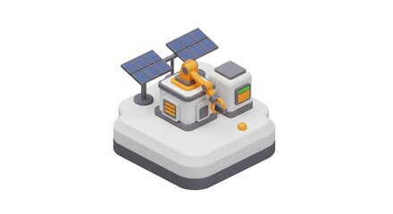 Isometric View of Solar Energy Station with Solar Panels and Automation Technology