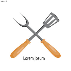 Spatula and fork icon. BBQ and grill tools. Barbecue utensil. Vector illustration.