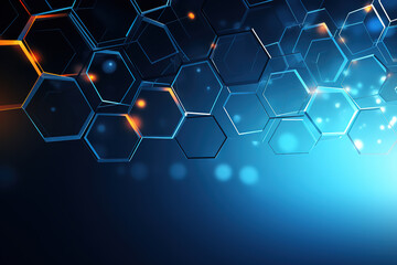 Blue gradient backdrop with dynamic hexagonal network lines and nodes