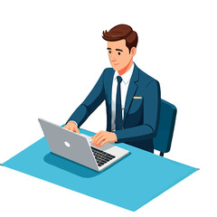 Man Typing on Laptop Computer at Desk Wearing Suit