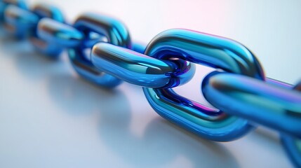 Fototapeta premium Closeup of Shiny Blue Metal Chain Links on White Background with Soft Lighting
