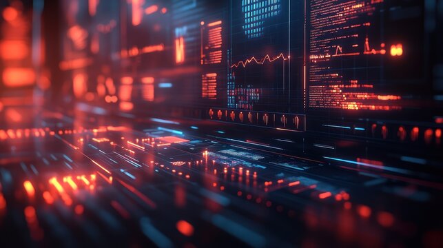 Futuristic digital interface displays, data stream.  Possible use Technology, innovation, and future concepts