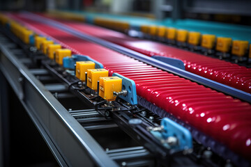 Television factory closeup showing conveyor line assembly and packing