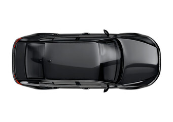 Top view of a sleek black car on transparent background, PNG