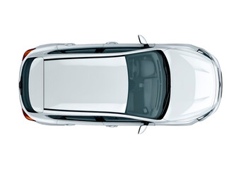 Modern white car top view on transparent background, PNG