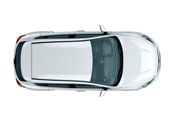 Modern white car top view on transparent background, PNG