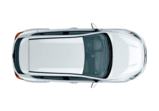Modern white car top view on transparent background, PNG