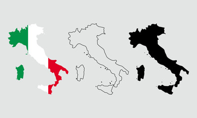 Italy map in outline style, black color, color of country flag version.	