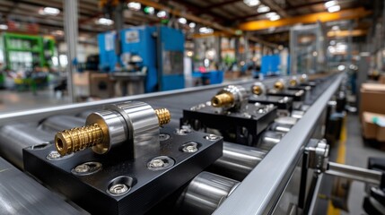 Fototapeta premium Manufacturing process of precision components in a modern production facility during daylight hours