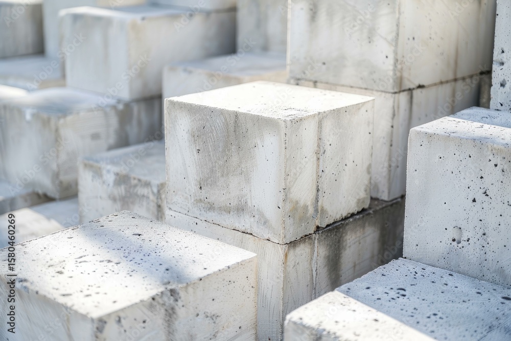 Poster close up of stacked concrete blocks, displaying construction material ready for building projects