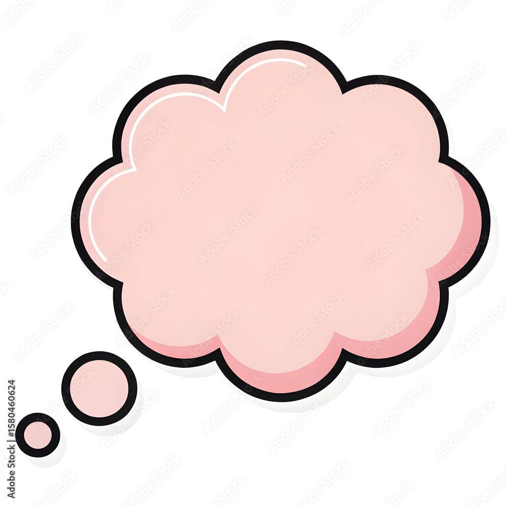 Poster pink thought bubble with three small circles isolated on transparent background