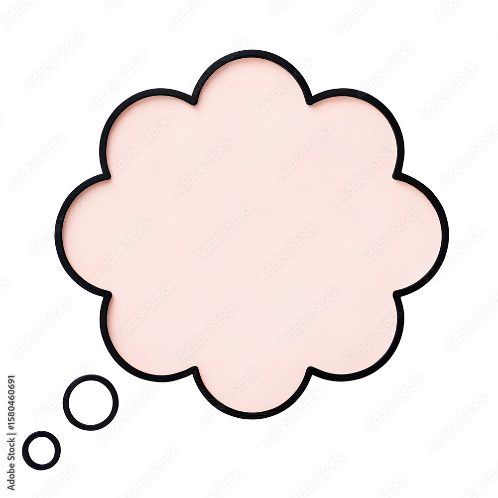 Poster empty peach colored thought bubble with outline and bubbles isolated on transparent background