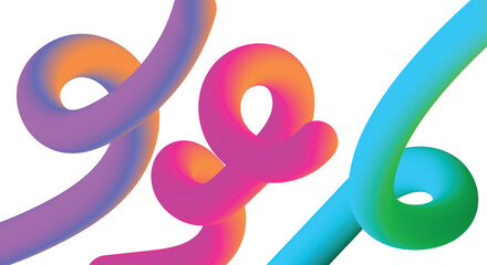  Trio of Twisted Gradient Tubes &ndash; Abstract 3D Fluid Shapes on Black abstract floral background with a ribbon