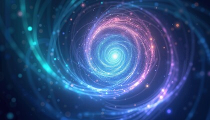 A beautiful galactic spiral of energy, glowing with vibrant colors. Great for space exploration, science fiction, or digital media projects focused on technology and the cosmos.
