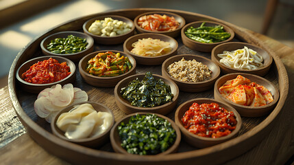 Authentic Korean Banchan Variety A Delicious Assortment of Flavors and Textures Featuring Vibrant Korean Side Dishes, Perfect for Culinary Adventures and Asian Cuisine Enthusiasts