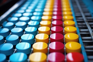 Top-down view of a shampoo production line highlighting roller and conveyor mechanics