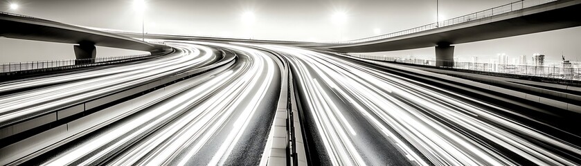 An Elevated Highway Showing Vehicle Light Trails at Night