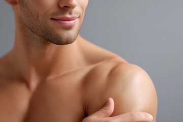 Portrait of a handsome young man applying cream