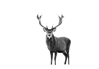 Fototapeta premium A majestic stag with large antlers stands proudly isolated on a transparent background, showcasing its powerful presence in the winter season