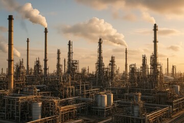 Fototapeta premium Industrial refinery with smokestacks.