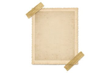 Empty vintage photo frame with adhesive tape attached, isolated on transparent background, providing copy space