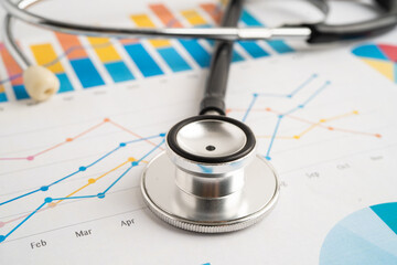 Stethoscope on spreadsheet and graph paper, Finance, Account, Statistics, Investment, Analytic research data economy and Business company.