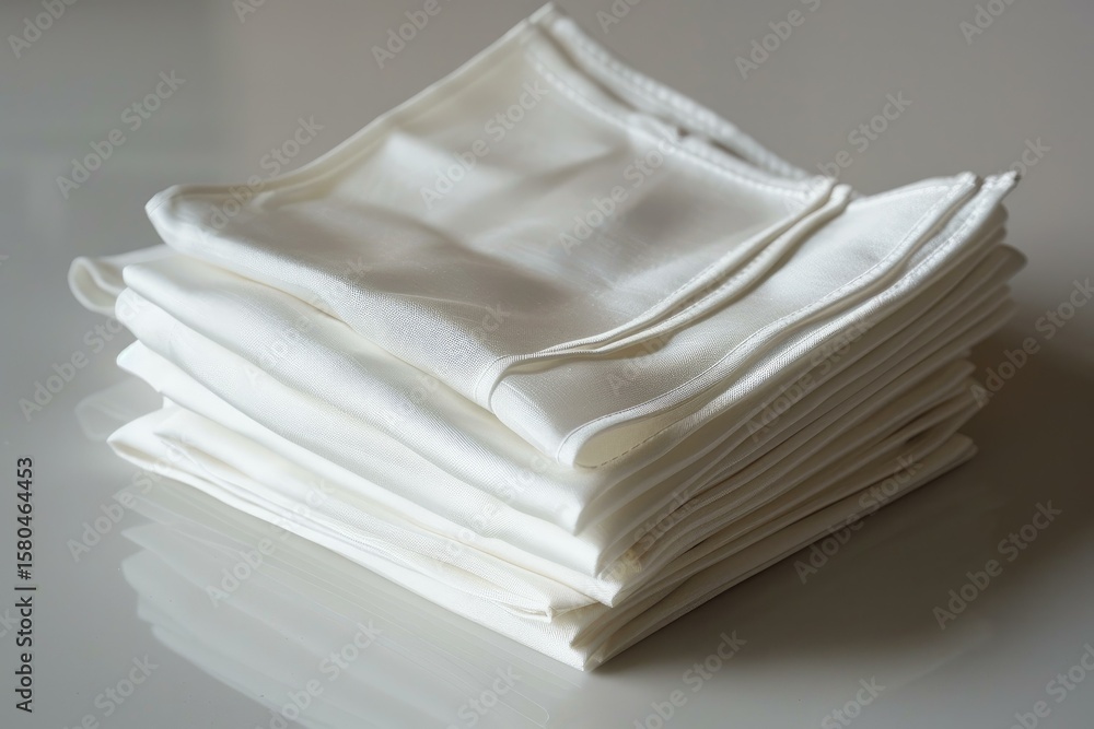Aufkleber white handkerchiefs neatly folded and stacked on a reflective surface, creating a clean and organize