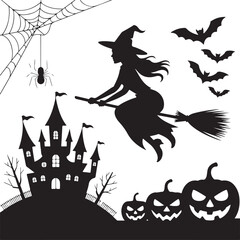 Flying Witch with Cat and Bats Halloween Silhouette Vector

Halloween Witch on Broomstick with Cat and Flying Bats Illustration

Spooky Witch Flying at Night with Cat and Bat Silhouettes

Silhouette o