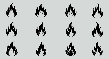 Emblem of Flames: A collection of stylized flame icons, meticulously arranged, conveying the essential power and energy of fire. Each carefully crafted, symbolic and minimalistic.