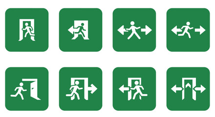 Navigational Safety Symbols: A comprehensive collection of safety exit signs, meticulously designed to provide instant, universal guidance in emergency situations, ensuring clarity and safety.