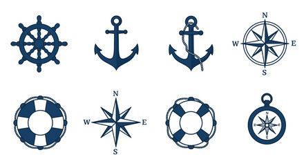 Nautical Elements: A collection of classic nautical elements, rendered in a striking style. This image showcases iconic symbols of seafaring and maritime adventure.
