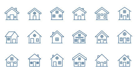 Diverse Home Collection: A comprehensive collection of various minimalist house icons, offering a clean and modern aesthetic, perfect for design projects.