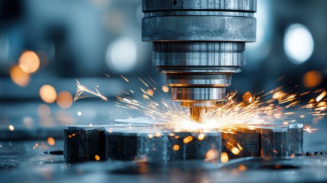 Fabrication of metal components in an engineering workshop with sparks flying
