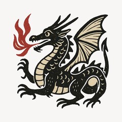 Vintage dragon breathing fire