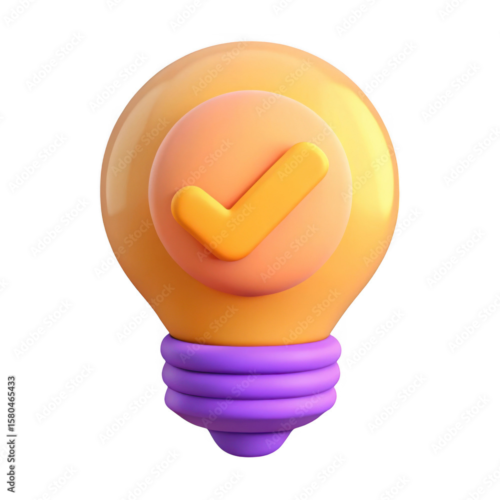 Poster 3d lightbulb with checkmark isolated on transparent background