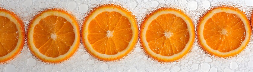 Sliced orange fruit immersed in a bubbly water environment
