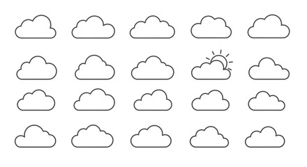 Cloudscape Ensemble: A collection of meticulously crafted cloud illustrations, presenting a variety of atmospheric formations. Evoking a sense of whimsy, serenity.